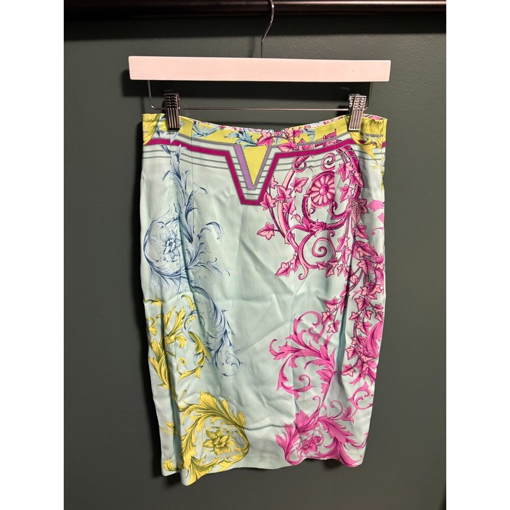Versace Collection Blue Printed Skirt Floral Size 44 Multicolor